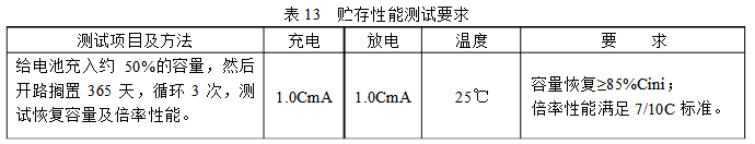 高倍率电芯贮存性能测试方法及要求表