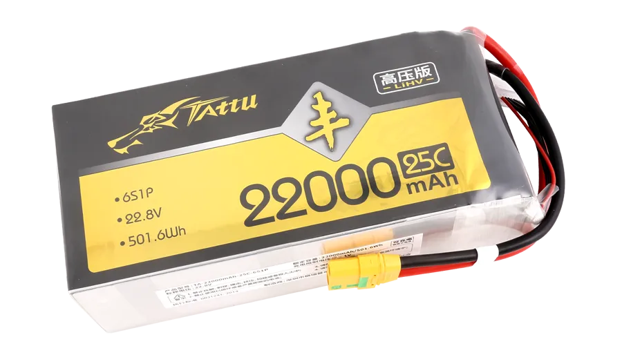 TATTU丰高压版软包22000mAh无人机电池25C 22.8V 6S1P XT90-S