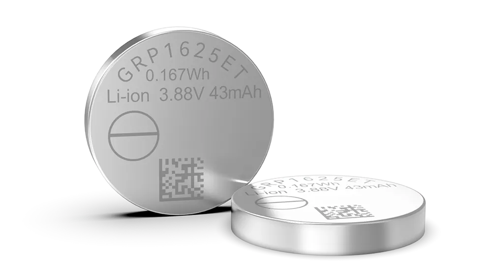 GRP1625ET 3.7V可充电锂离子纽扣电池