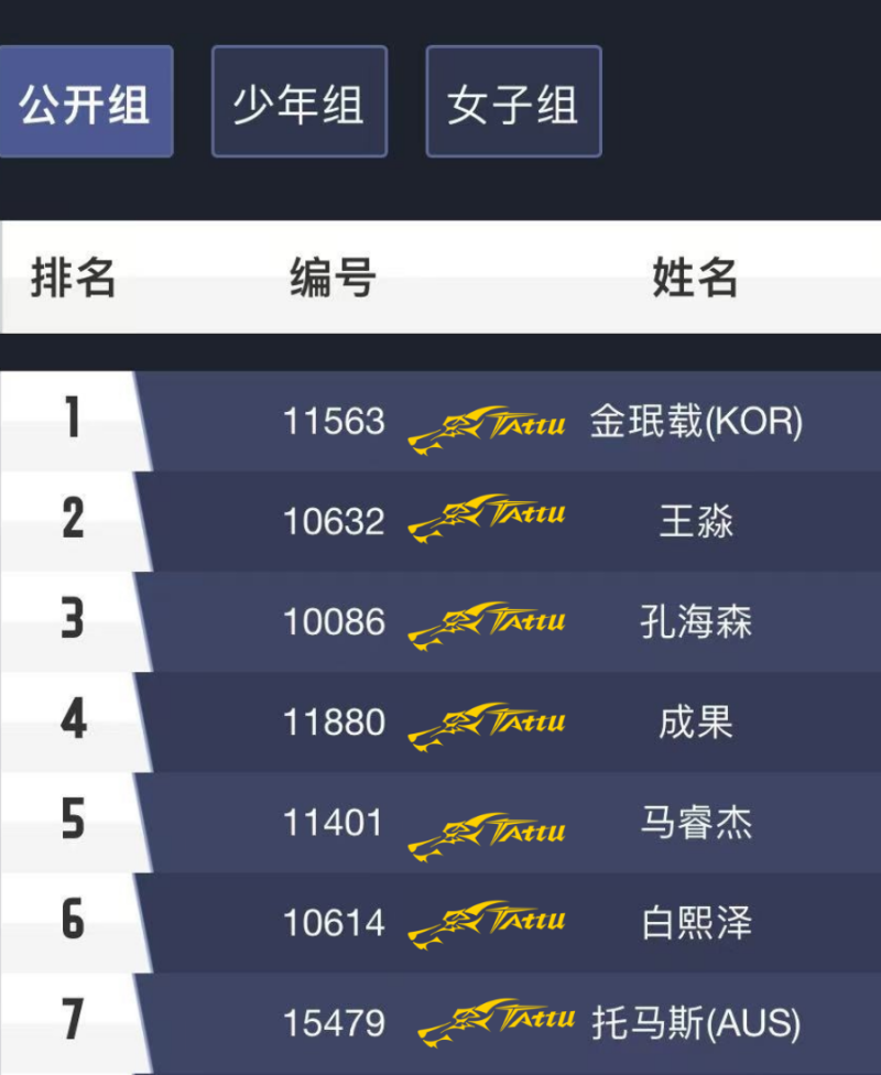 公开组排名