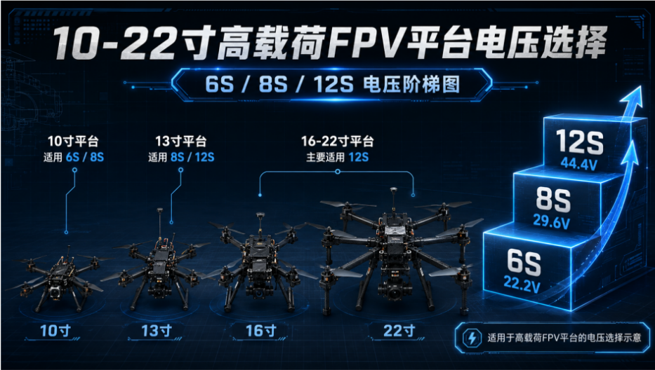 10-22寸FPV无人机电池电压选择 10-22寸FPV无人机电池电压选择
